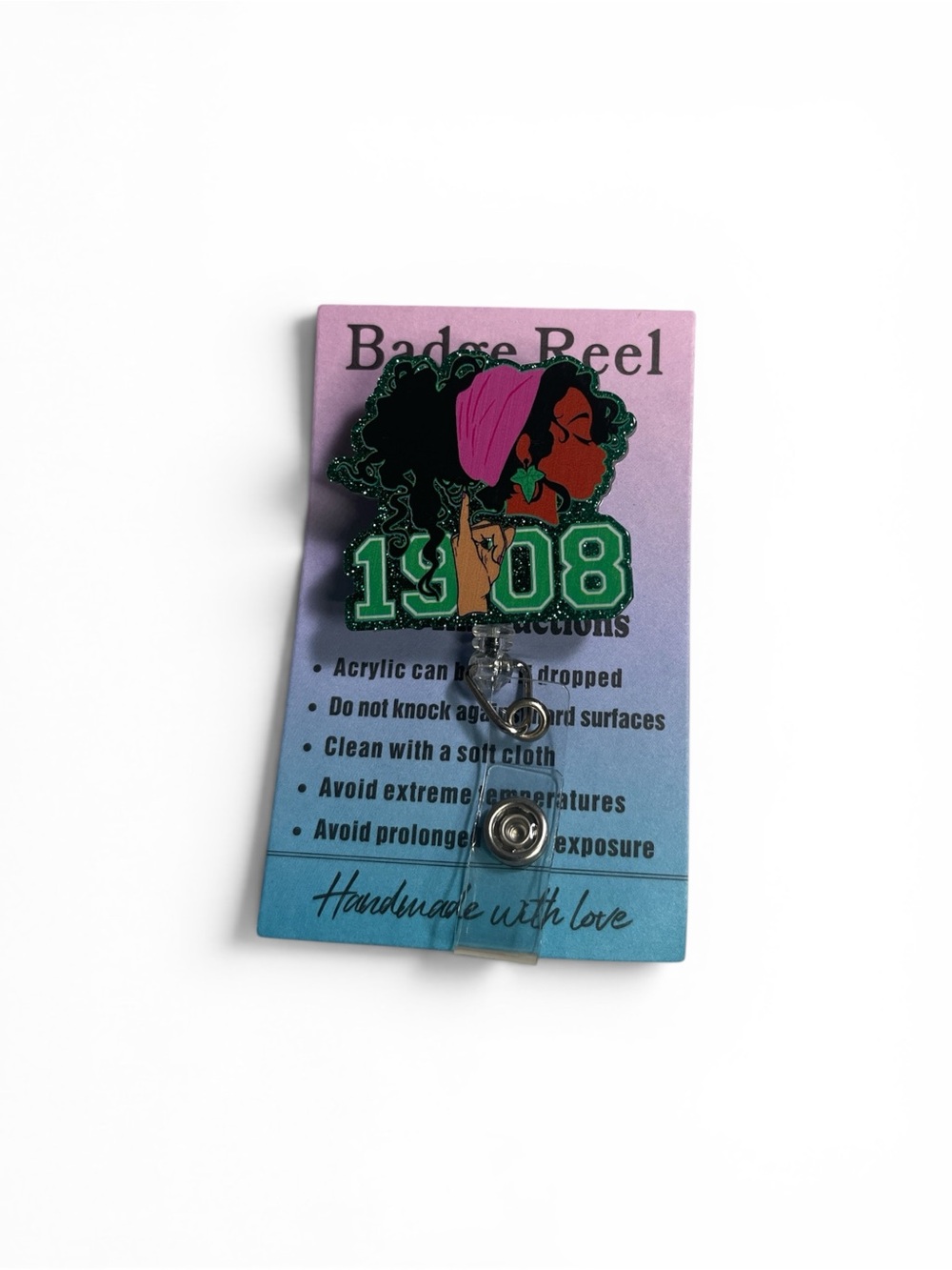 AKA Girl 1908 Green and Pink Badge Reel
